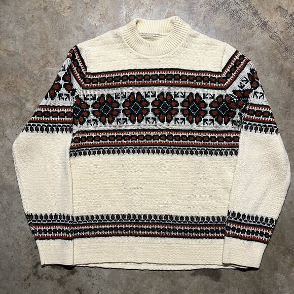 Vintage 70s Unbranded Cream Pattern Sweater - Picture 1 of 4